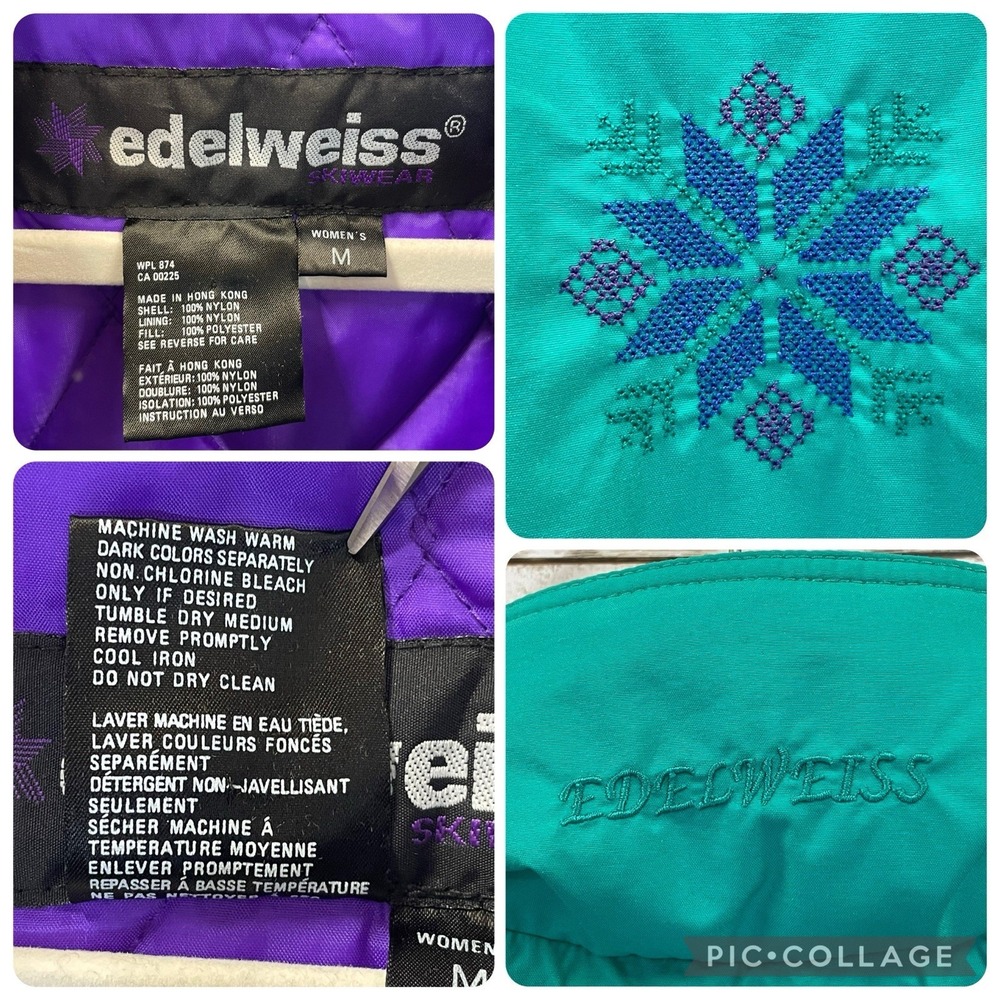 Vintage 90's Edelweiss Womens L Ski Vest Green Nordic Embroidery Quilted Lining - Picture 8 of 12